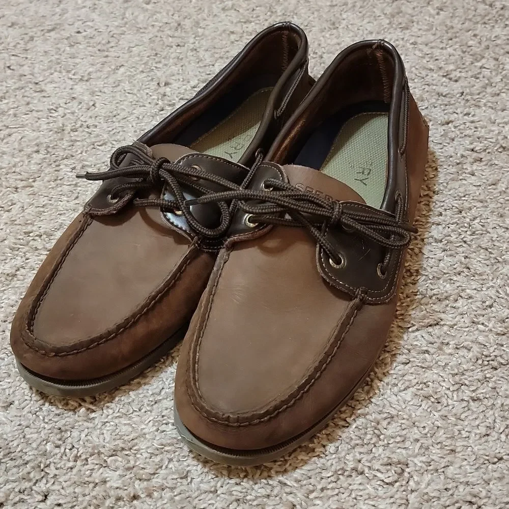 Sperry Leeward 2 Eyelet Brown Leather Boat Deck Shoes Size 13